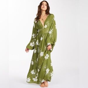 Billabong Night Bloom Maxi Dress Olive Floral XS NWT — Effortless Boho Maxi